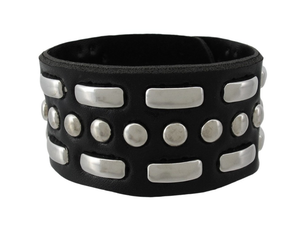 Zeckos Black Vinyl Studded Wristband with Curved Link Design  