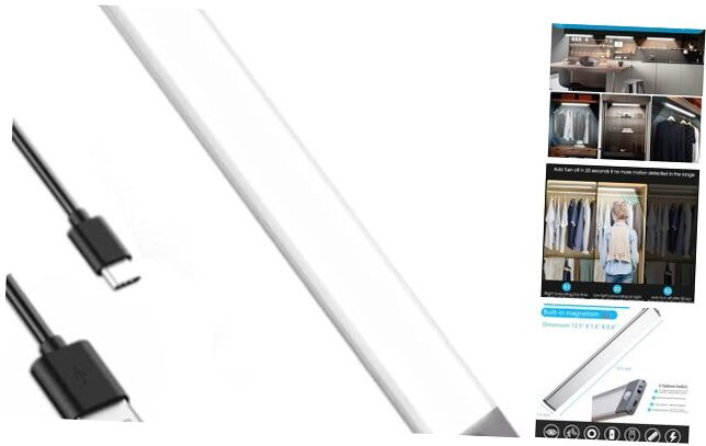 LED Motion Sensor Closet Light, Under Cabinet Lighting Wireless, USB 54LED