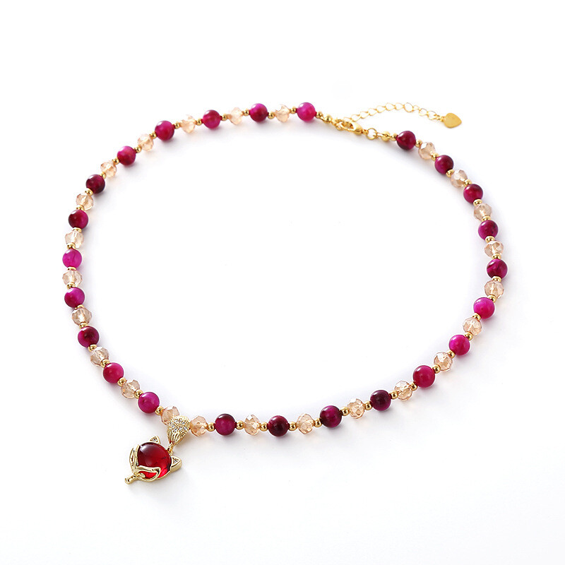 Tiger Eye Geometric Prismatic Crystal Fox Necklace Chain