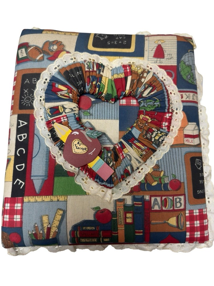 Vintage Teacher ABC Fabric Photo Album Scrapbook Binder Apple School Theme