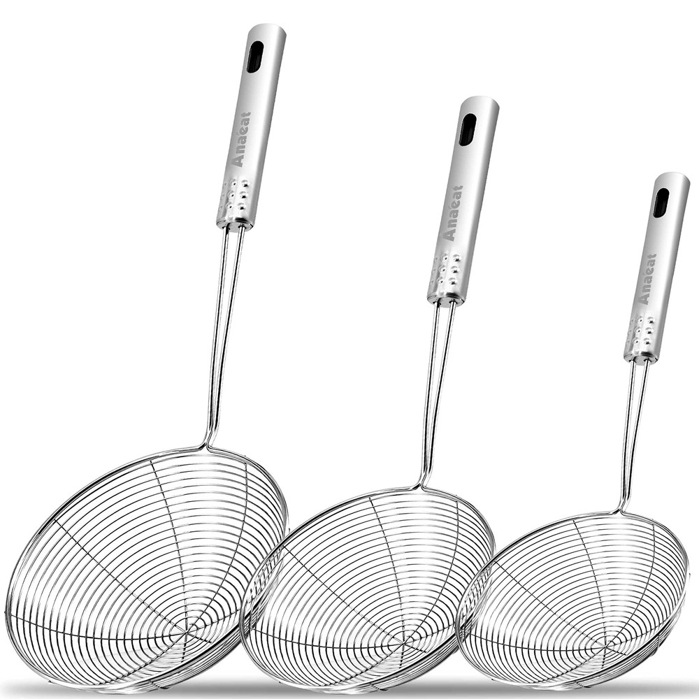 Juego De 3 Coladores Freir Pastas Espumaderas Para Cocina Acero Inoxidable Set