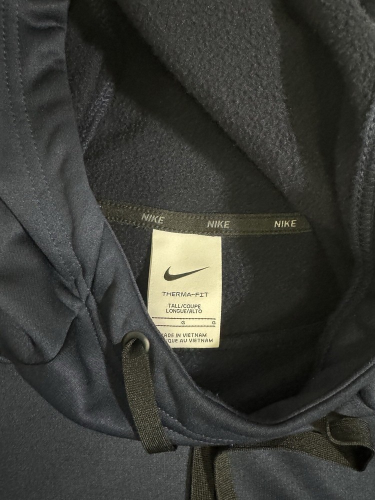 Men's Nike Dri-Fit Large L Dark Blue Swoosh Hoodie Sweatshirt Pullover