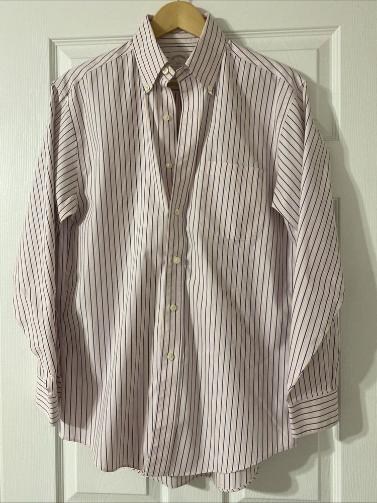 Brooks Brothers 346 Non-Iron Dress Shirt Pink Blue And White Stripes Size S