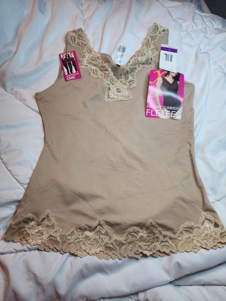 Flexees Instant Slimmer Tan Lace Camisole Shaper in Size 2X for Smoothing Comfort