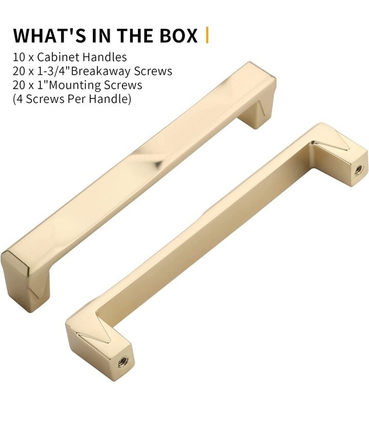 10PC Kitchen Cabinet Square Gold Brushed Brass Handle