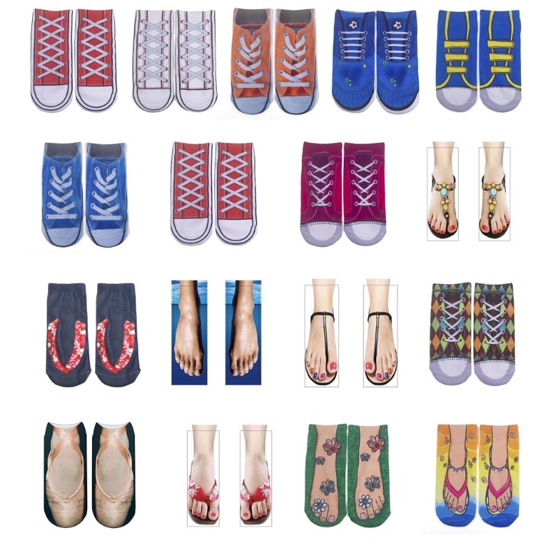 Adult Low Cut Invisible Socks Funny Flops 3D Printed Hosiery