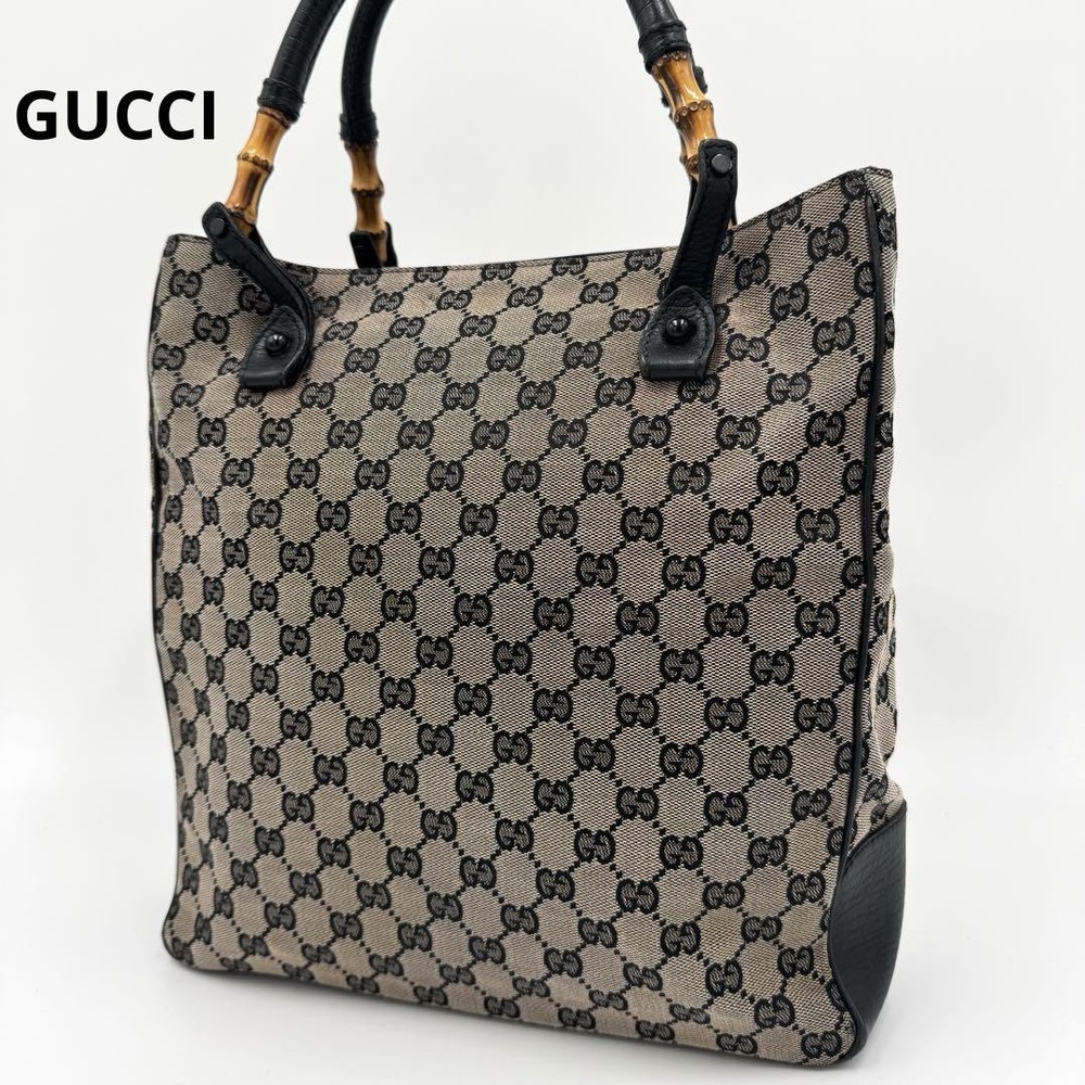 Gucci GG Canvas Bamboo Leather Tote Bag A4 Size Serial Number