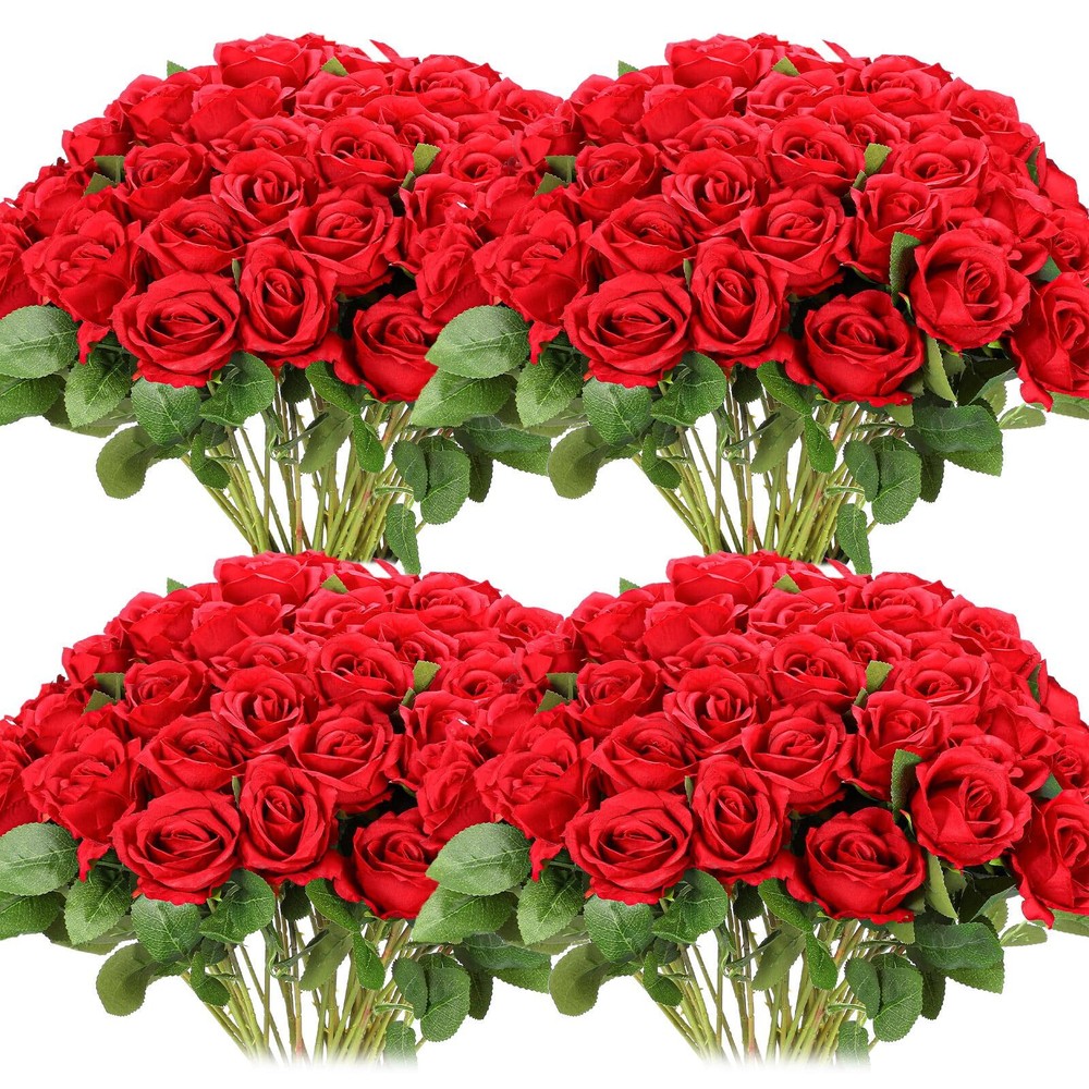 50 Pcs Artificial Roses Flowers Bulk Realistic Fake Silk Rose Flower Bouquets...