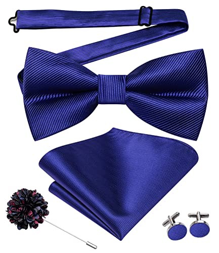 Elegant Dark Blue Men's Bow Tie Set with Accessories