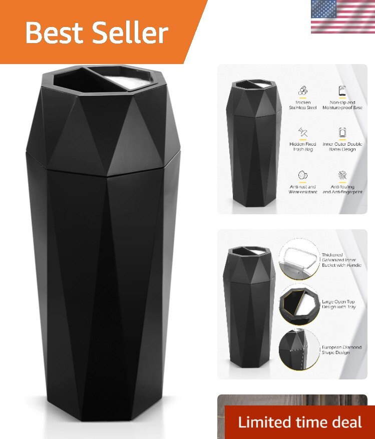 Commercial Trash Can Outdoor Garbage Can with Lid Indoor Large Trash Bin Stai...