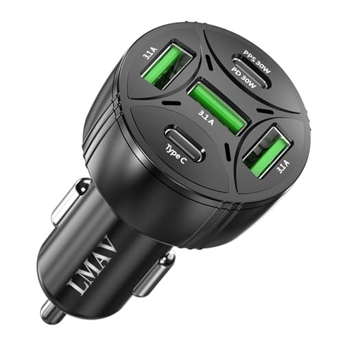 75W 5-Port USB C Car Charger with PD 3.0 Fast Charging