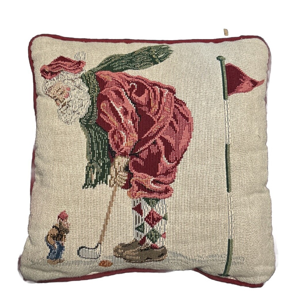 Christmas Tapestry Throw Pillow Christmas Santa Golfer 12