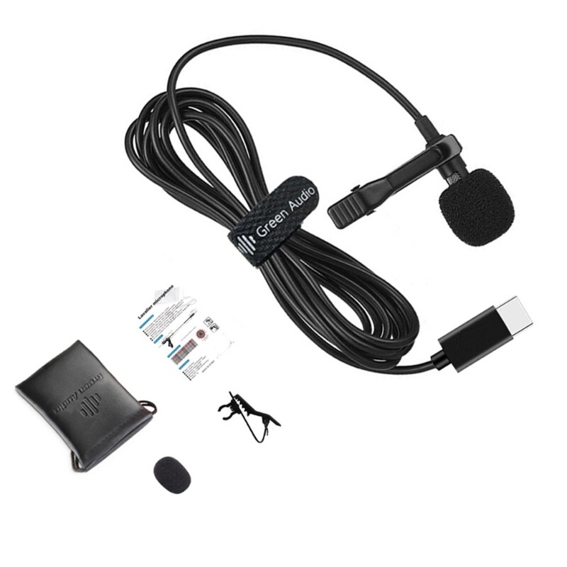 USB C Lavalier Microphone Lapel Clip On Mic for Laptop Computer Recording Black