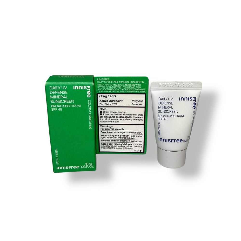 Innisfree Daily UV Defense Mineral Sunscreen SPF 45 10mL Travel Size Exp 2026