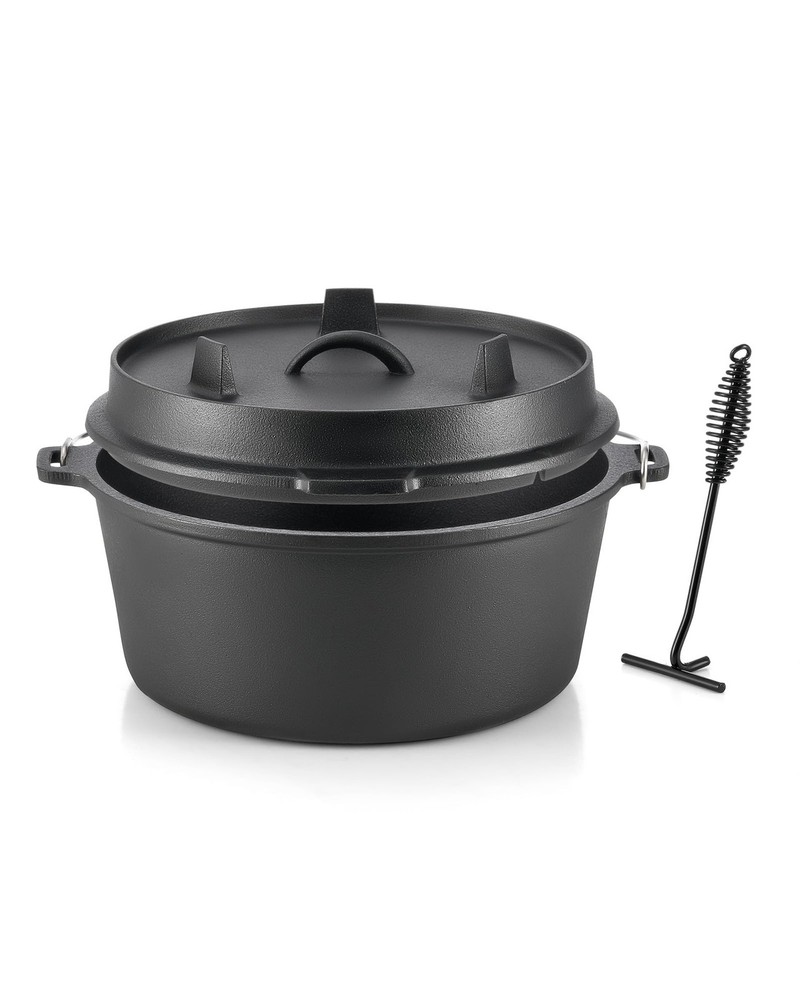 9 Quart Pre-Seasoned Cast Iron Dutch Oven with Lid and Lid Lifter Tool Outdoo...