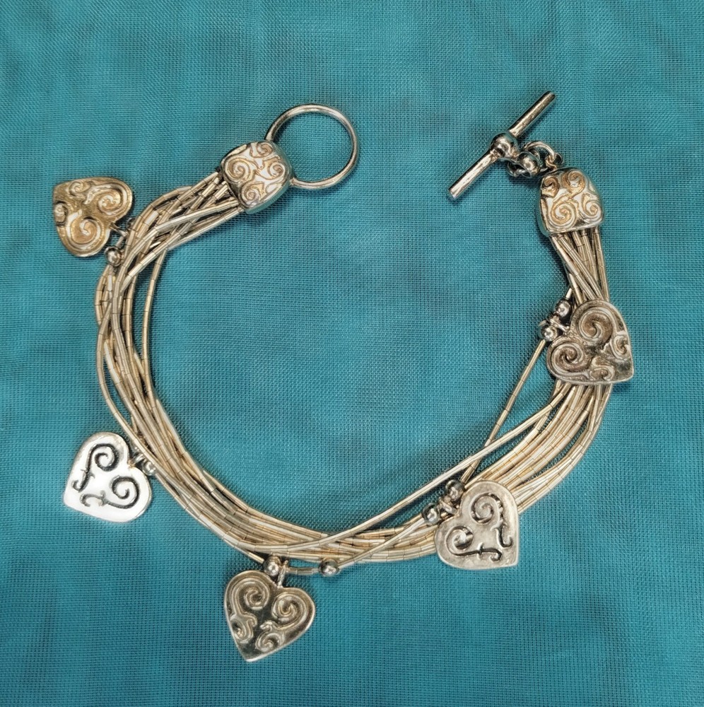 Vintage Bracelet Schube Dakota West Liquid Sterling Silver Scroll Heart Charms