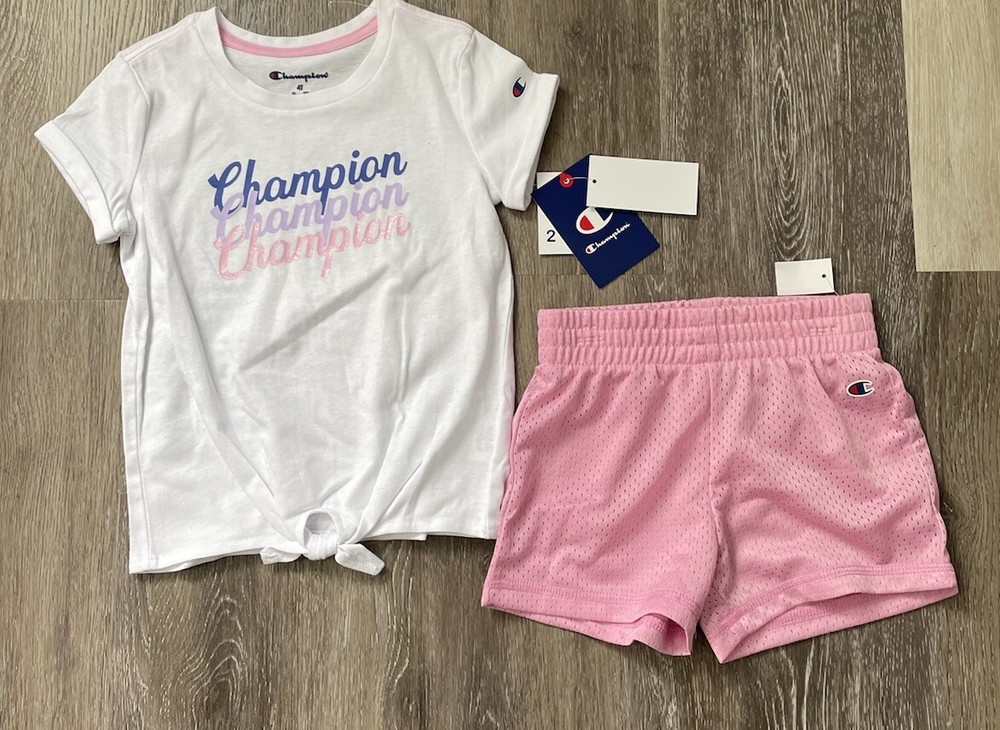 NEW Champion Little Toddler Girls sz 4T Active Tee shirt & Short Set pink 2pc
