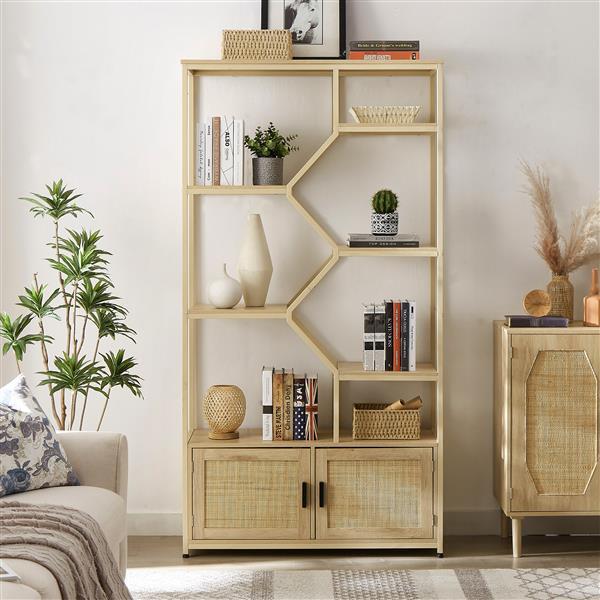 Rattan*7*Bookcases*Rack*for*Room*Office,Natural,39.4