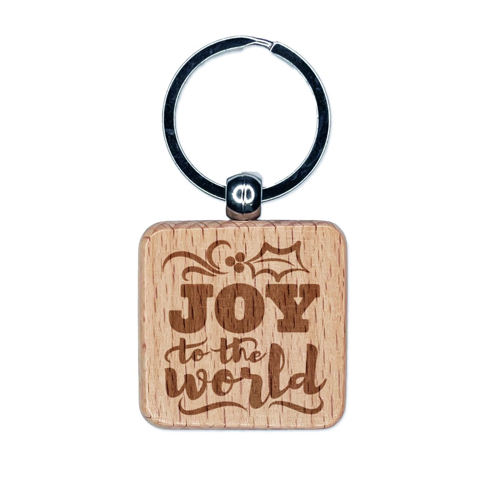 Joy to the World Engraved Wooden Christmas Keychain Charm  