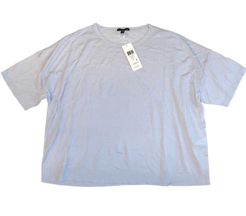 EILEEN FISHER Large INSKY $208 Tencel Knit SS Stretch Round Neck Top NWT  New L