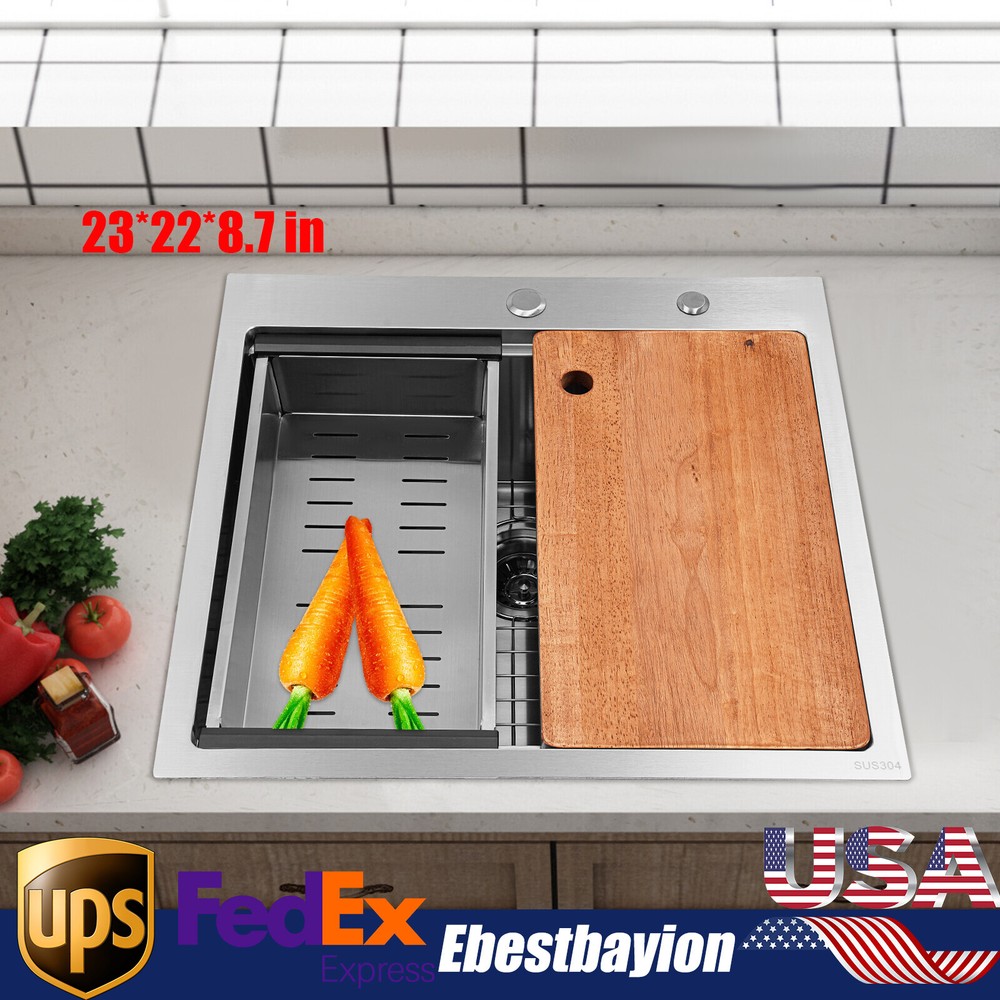 Kitchen Sink 23 x 22 Inch Drop-in Bar Sink Stainless Steel Topmount Kitchen Sink