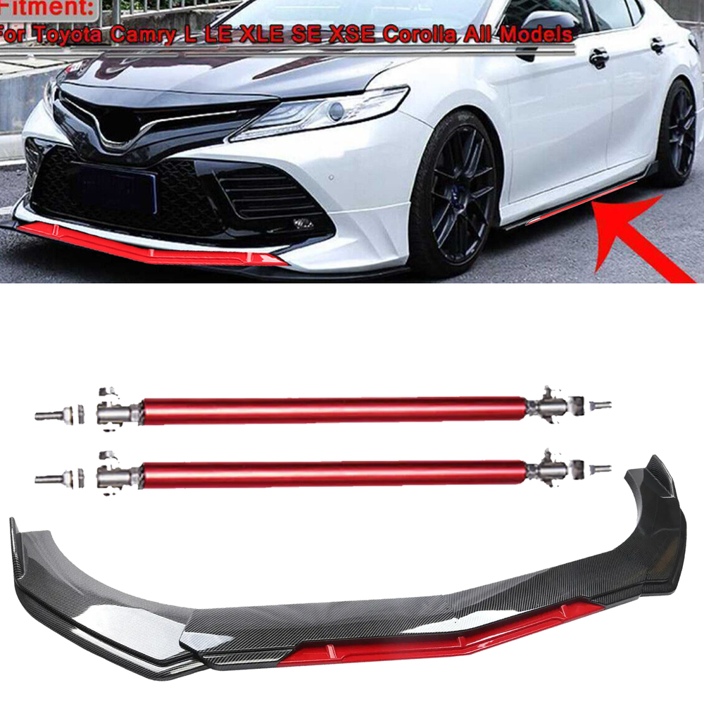 Front Bumper Lip Splitter Spoiler Strut Carbon Fiber For Toyota Camry 2018-2020