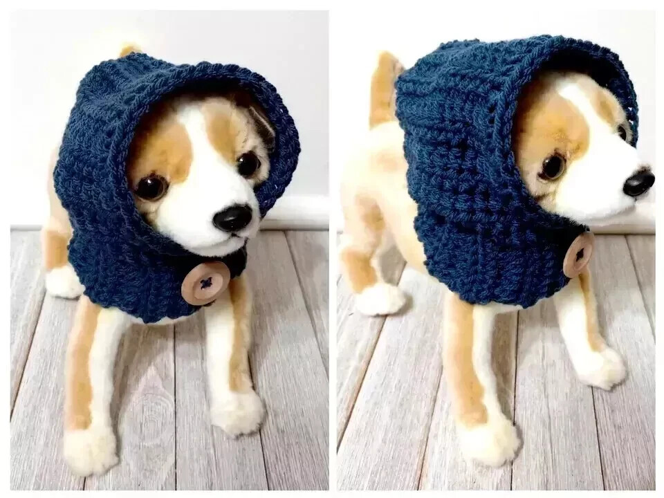 handmade crochet pet dog hood hat cat snood xs small  breed cape cod blue USA
