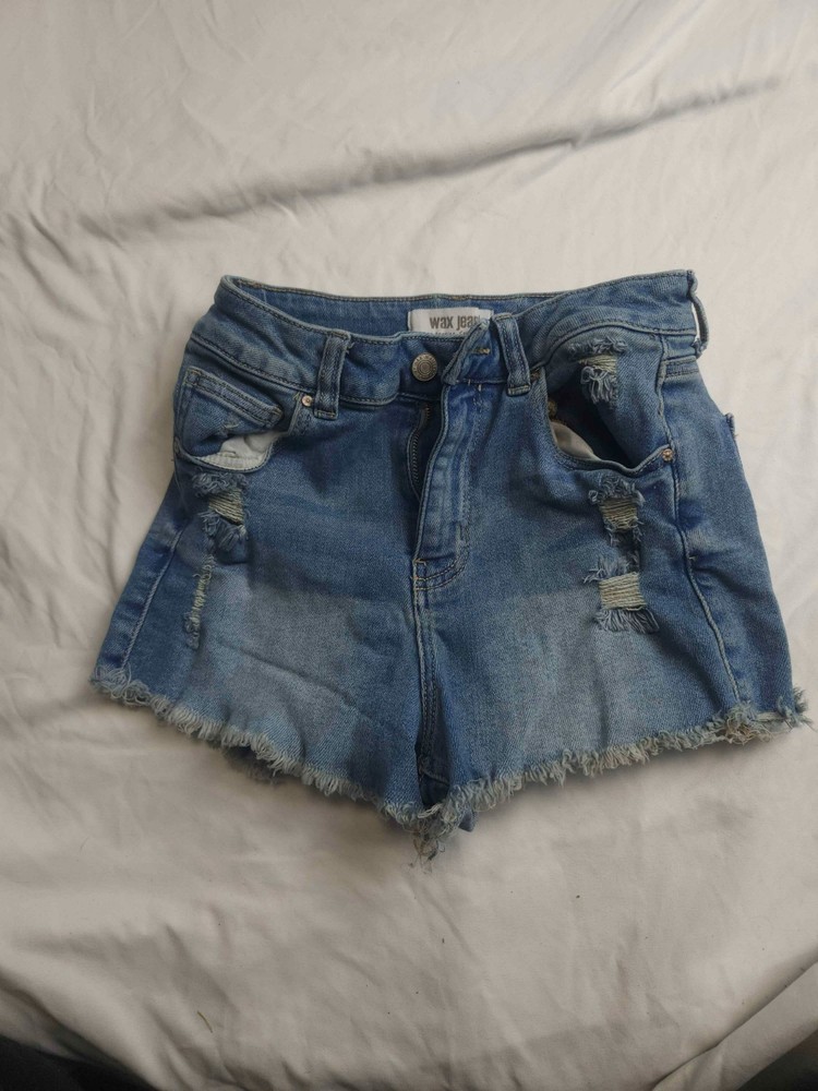Wax Jean Distressed Denim Shorts Womens Size 3 Blue Frayed Grunge Festival Y2K