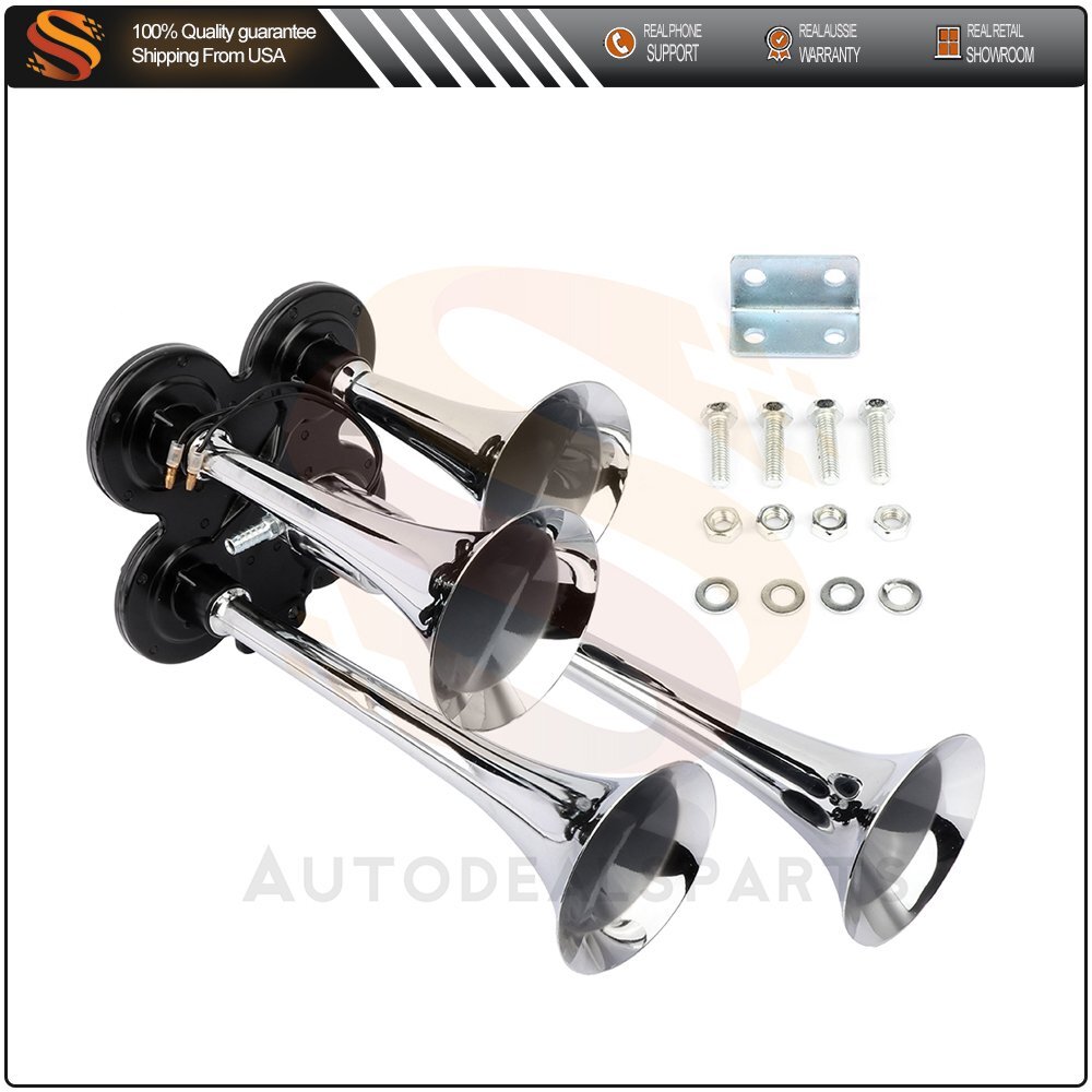 150DB Quadruple Trumpet Air Horn Kit for Trucks, Boats, and Trains