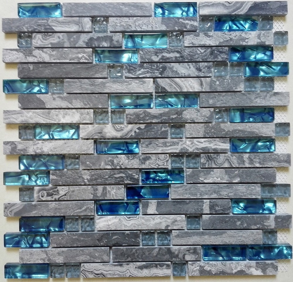 11PCS Gray Marble Glass Blue kitchen Backsplash Bathroom Decoration Wall Tile