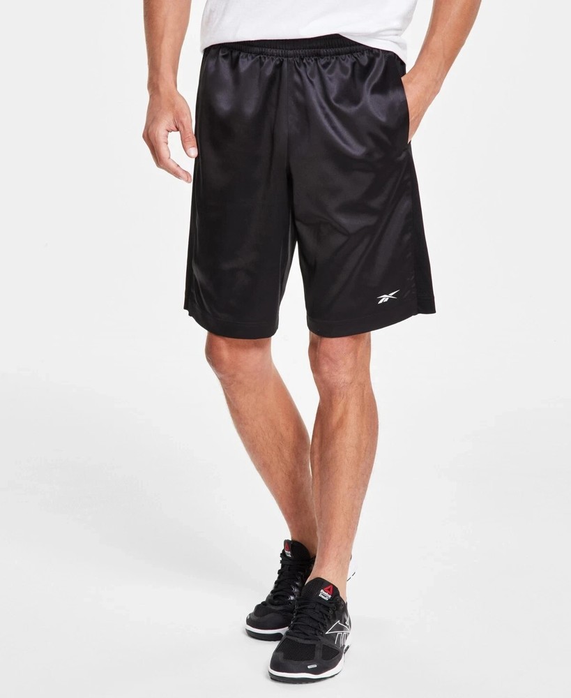 Reebok Men's Casual Basketball Satin and Mesh Shorts, Black, XL