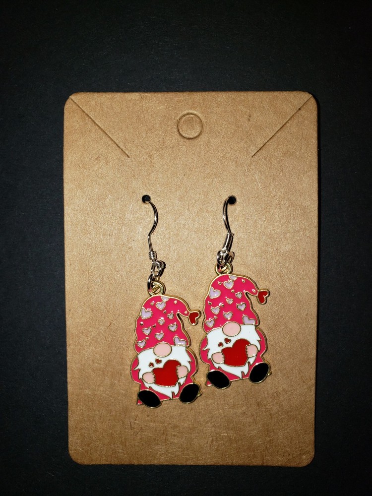 NEW Valentine's Day Gnome LOVE Design Dangle Earrings Sterling Silver Hooks