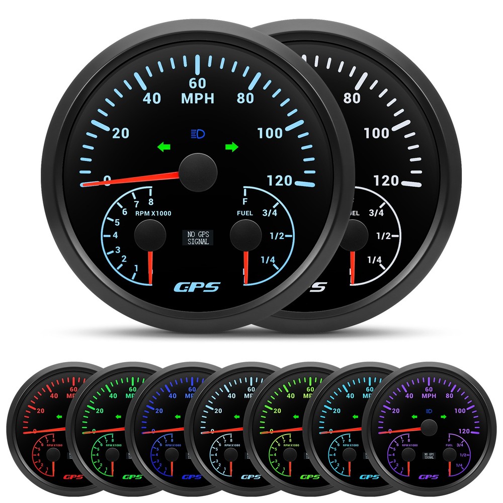 110mm Black GPS Speedometer 120MPH Tachometer 8000RPM Fuel Level Gauge For Boat