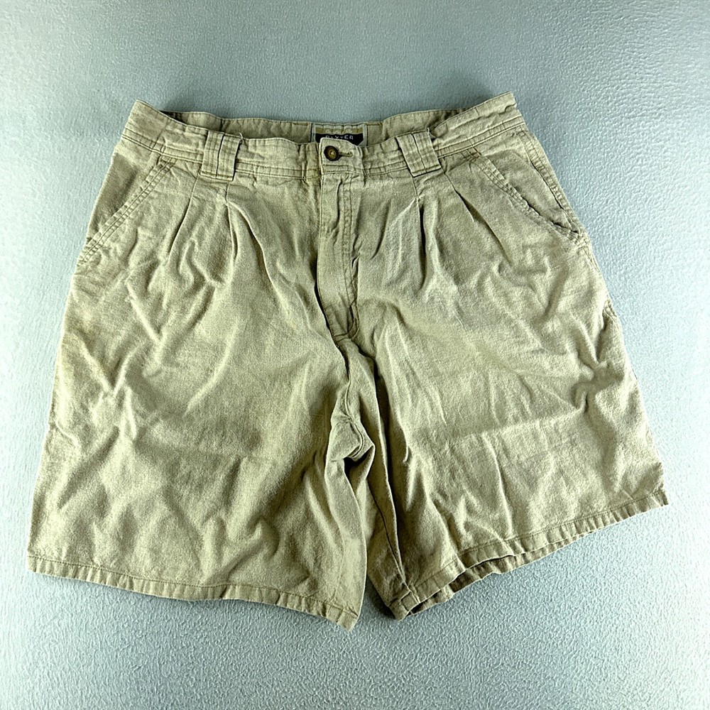 Baxter Men's Beige Pleated Linen Cotton Chino Shorts Size 36
