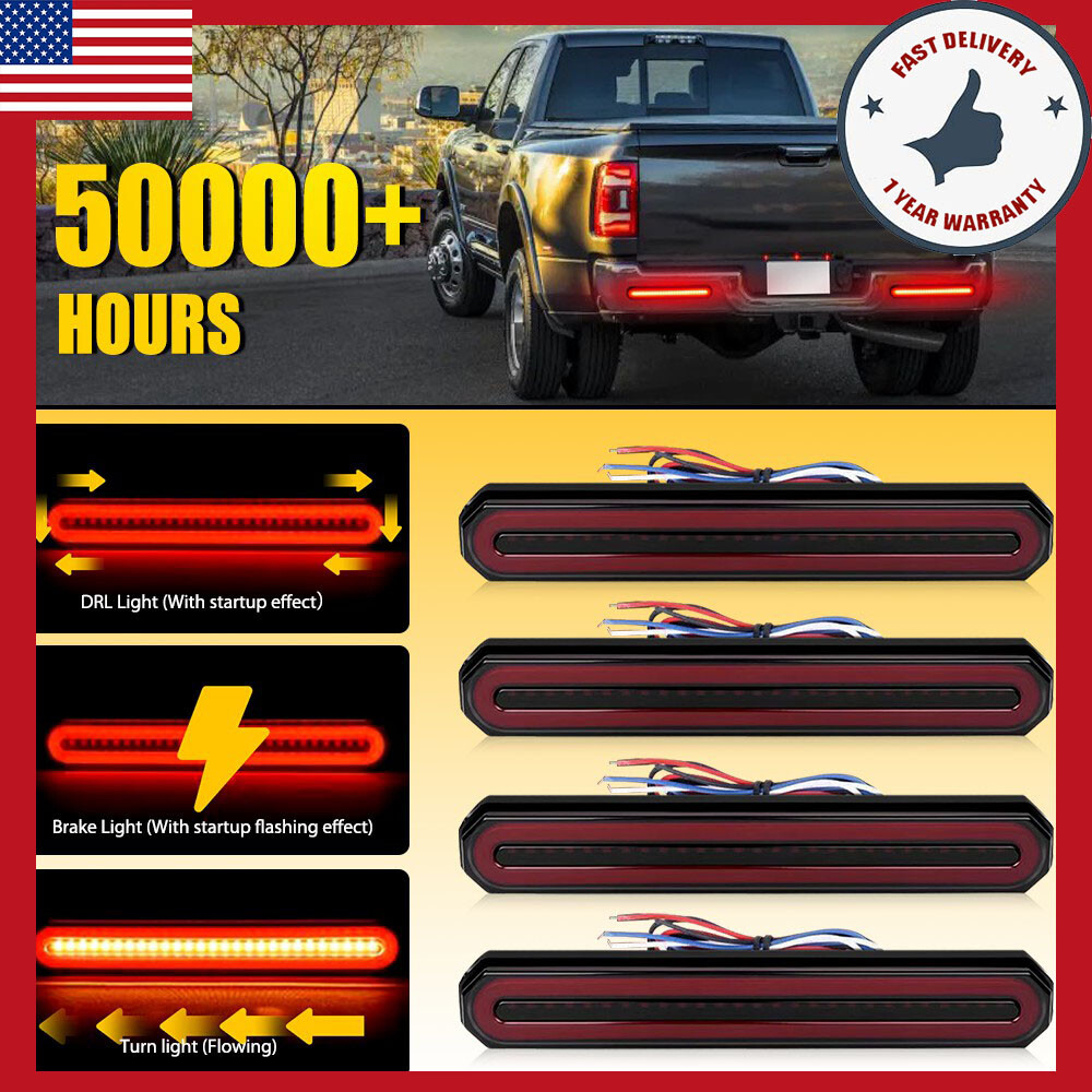 4-Piece 9-Inch Dynamic DRL Trailer Motorcycle Side Marker Lights with Turn Signal Bar