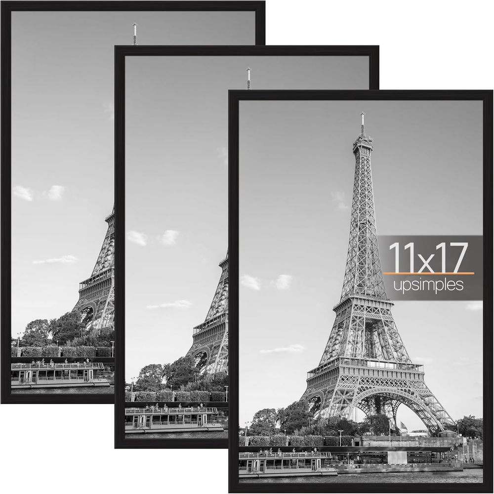11X17 Picture Frame Black 3 Pack, 11 X 17 Frame for Horizontal or Vertical Wall