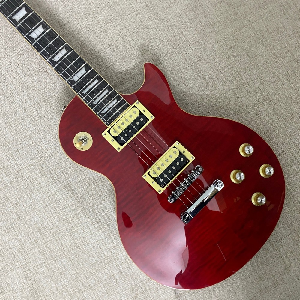 Custom Red LP Electric Guitar Flame Top HH pickup Chrome Hardware Premium