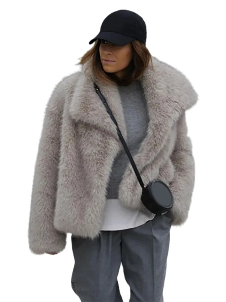 Elegant Thick Faux Fur Full Sleeve Overcoat for Women Fall Streetwear-image