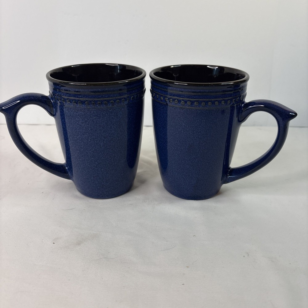 Set Of 2 Cuisinart Stoneware Dinnerware Jenna Blue Coffee Mugs Cups