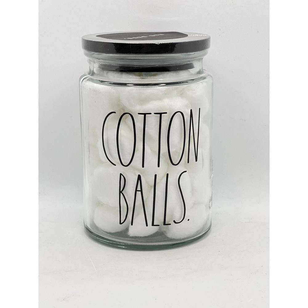RAE DUNN Cotton Balls in Black Lid Glass Jar NWT