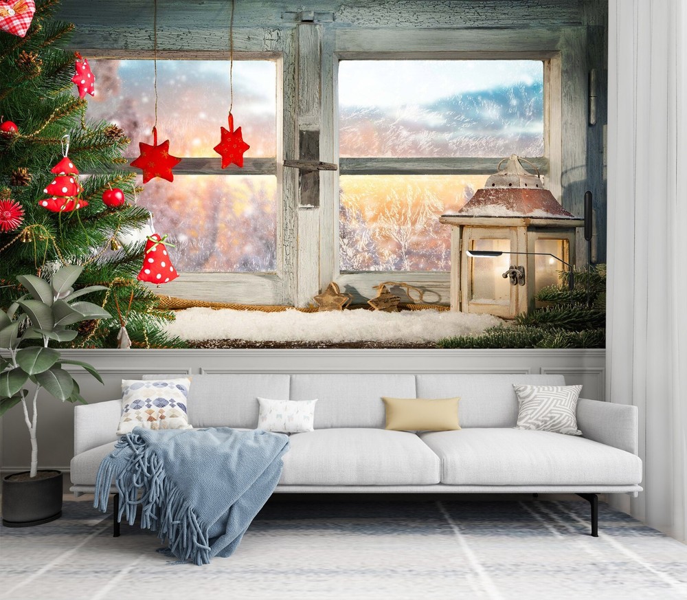 3D Christmas Window Wallpaper Murals Self-Adhesive Removable Decor HUA50978