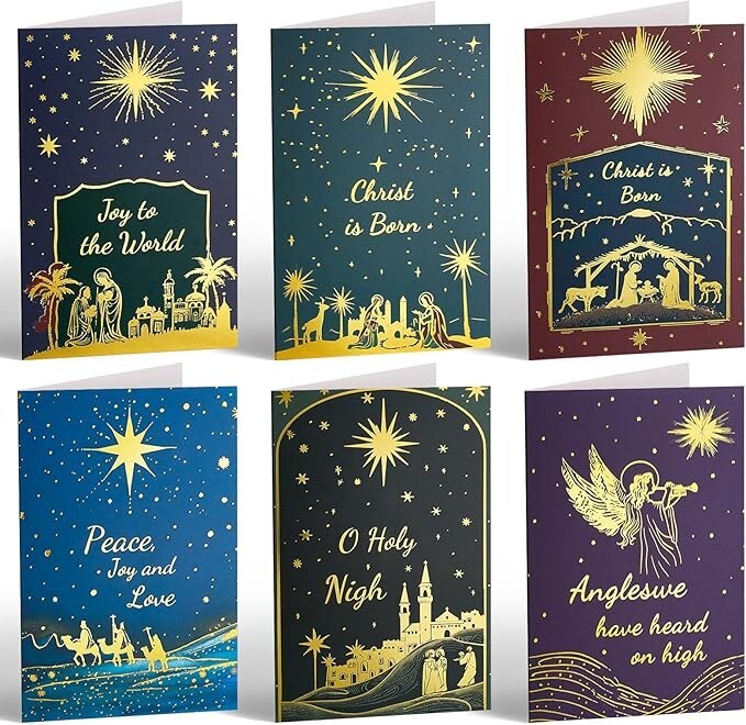 Boxed Christmas Cards Assortment, Elegant Icons (6 Designs, 24 Cards)