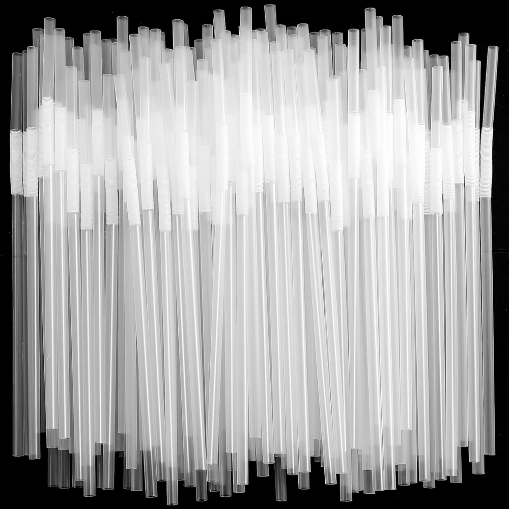 500 pajitas blancas, pajitas de plástico desechables, pajita flexible extra larga