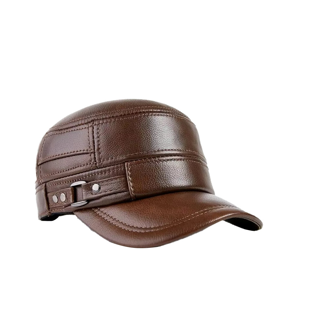 New Genuine Leather Hat Full Grain Winter Warm Cowhide Baseball Cap Hat USAYRPDY