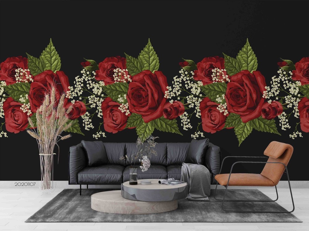 3D Plants Red Rose Wall Murals Wallpaper Murals Wall Sticker