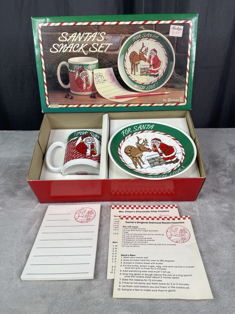 Vintage Santa Snack Set Santa Mug Plate By Roman 1989