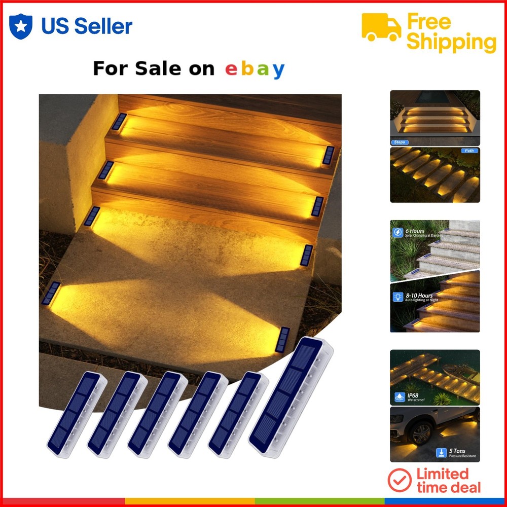 Solar Step Lights 6 Pack Waterproof Outdoor Path Way Deck Stairs Walkway