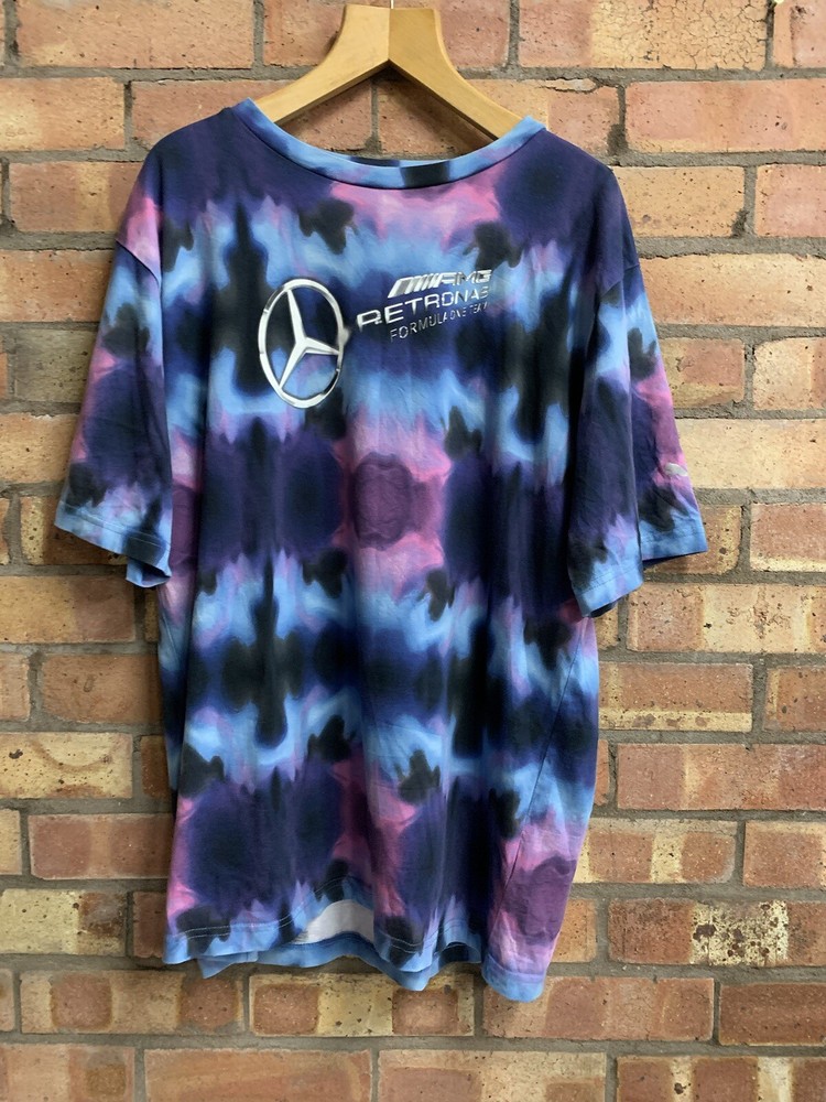 Rare PUMA Mercedes F1 AMG PETRONAS Tie Dye Graphic Tee Size Large