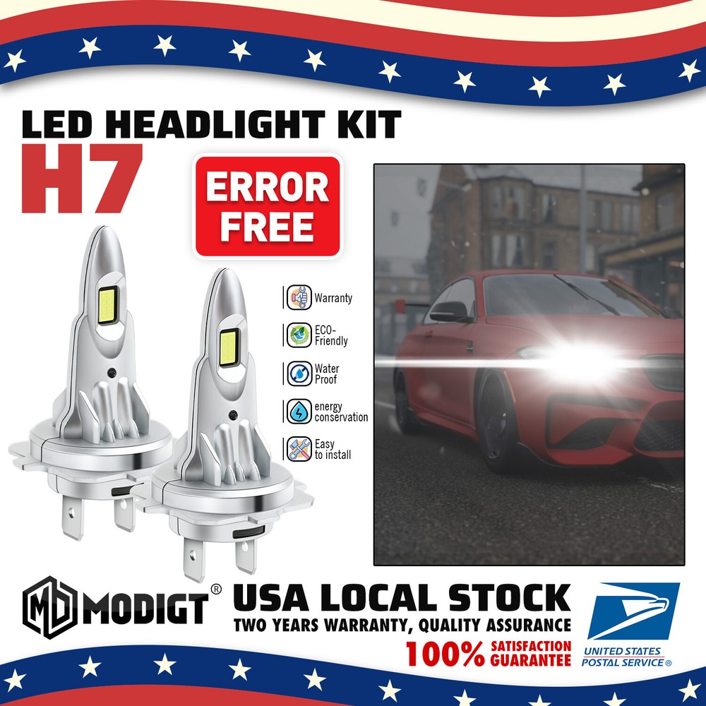 2PCS CSP H7 8000lm LED Headlight Bulbs High Low Beam Kit 6000K White