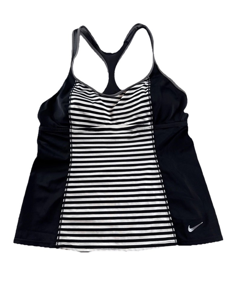 Nike Tank Top Women L Black White Stripe Racerback Built In Bra Athletic Workout